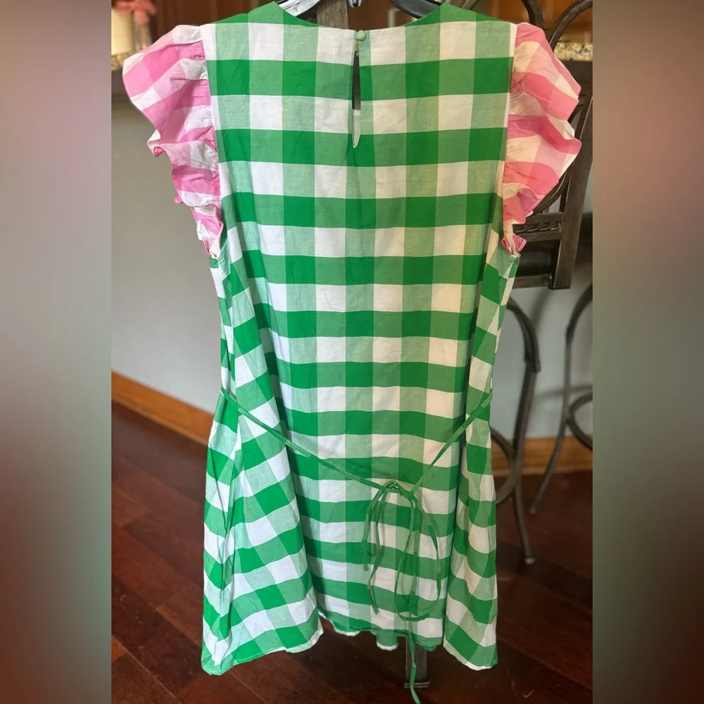 💚 Aura Green/White Checkered Dress. Pink Accents & Pockets. Women’s Large. NWOT. - Picture 6 of 14